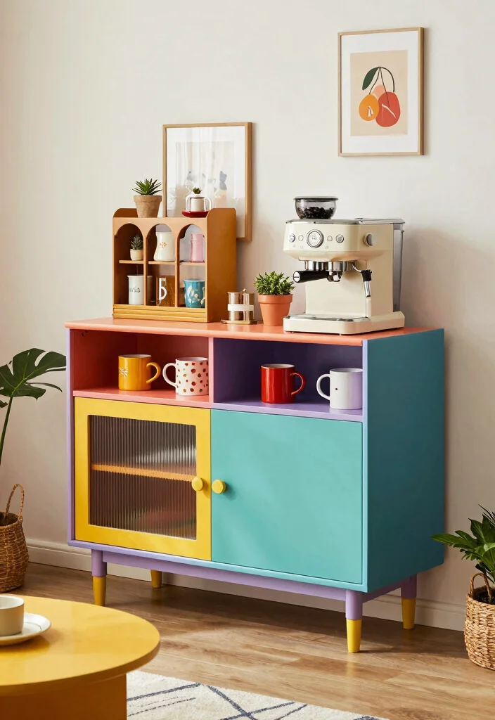 12 Coffee Bar Cabinet Ideas That Hide Clutter Beautifully 9. Colorful Accent Cabinets 0