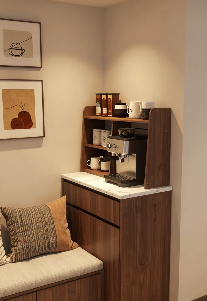12 Coffee Bar Ideas Small Spaces That Feel Personal and Calm 14 12 Coffee Bar Ideas Small Spaces That Feel Personal and Calm 4. Custom Coffee Nook 0