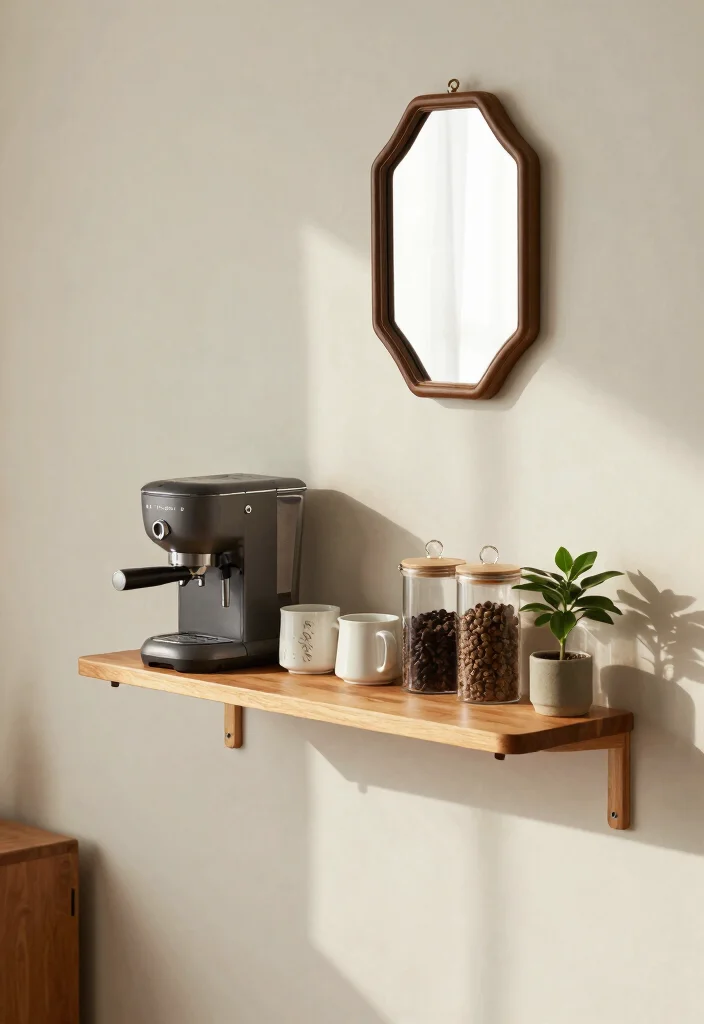 12 Coffee Bar Ideas for Small Spaces That Feel Surprisingly Luxe 1 12 Coffee Bar Ideas for Small Spaces That Feel Surprisingly Luxe 1. Minimalist Coffee Station in a Nook 0