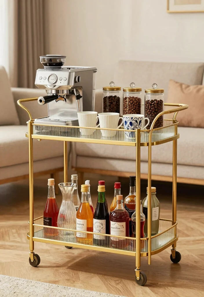12 Coffee Bar Ideas for Small Spaces That Feel Surprisingly Luxe 2 12 Coffee Bar Ideas for Small Spaces That Feel Surprisingly Luxe 2. Compact Home Bar Cart Style 0