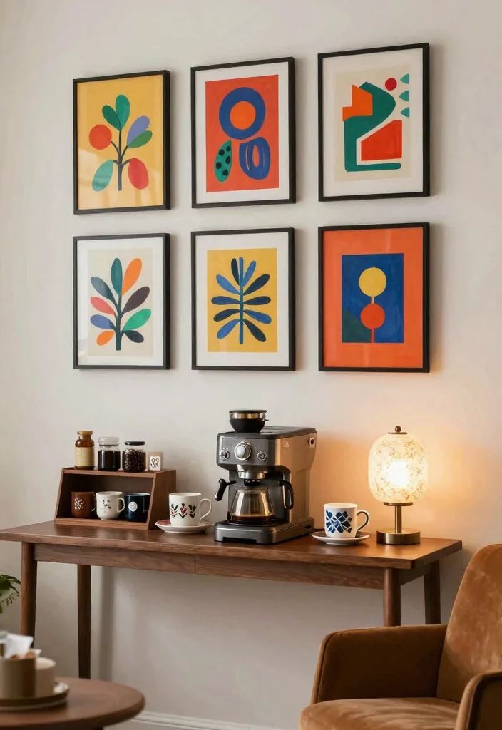 12 Coffee Bar Ideas for Small Spaces That Feel Surprisingly Luxe 14 12 Coffee Bar Ideas for Small Spaces That Feel Surprisingly Luxe 4. Stylish Coffee Corner with Art 0