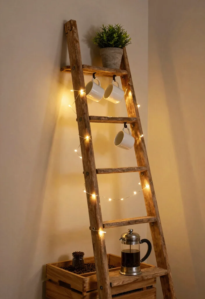 12 Corner Coffee Bar Ideas That Transform Dead Space Beautifully 1 12 Corner Coffee Bar Ideas That Transform Dead Space Beautifully 1. Rustic Ladder Coffee Station 0