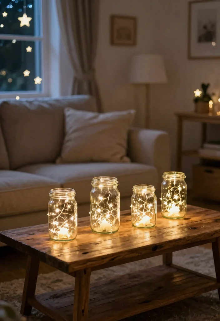 12 Cozy Living Room Lighting Ideas That Glow at Night 50 12 Cozy Living Room Lighting Ideas That Glow at Night 10. Fairy Lights in Jar Displays 0