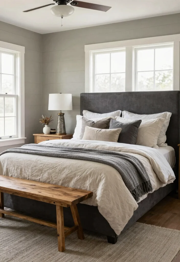 12 Dark Grey Headboard Bedroom Ideas That Feel Hotel Inspired 10. Modern Farmhouse 0