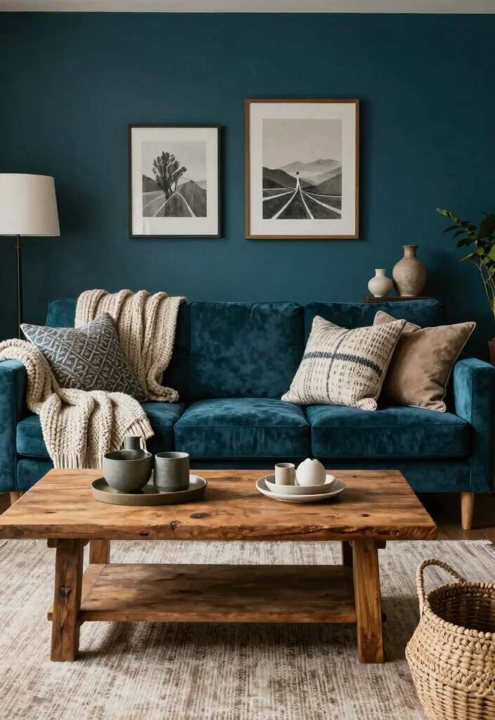 12 Dark Teal Living Room Ideas That Feel Rich and Cozy 2. Layering Textures for Depth 0