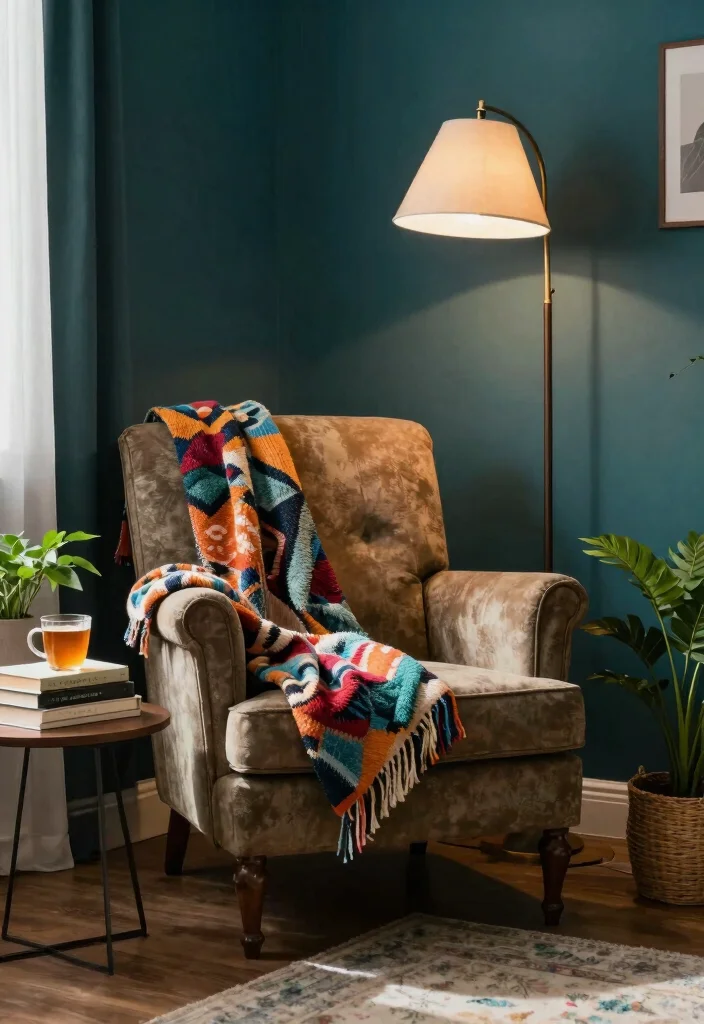 12 Dark Teal Living Room Ideas That Feel Rich and Cozy 4. Cozy Corner Nooks with Dark Teal 0