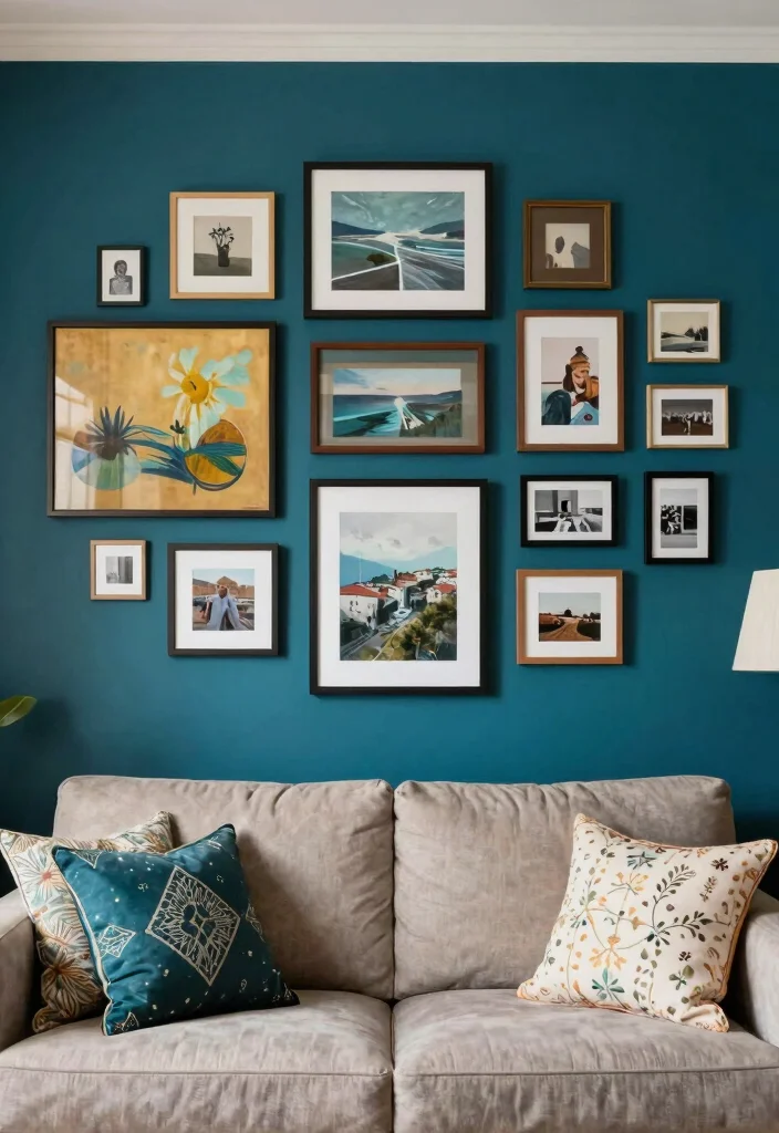 12 Dark Teal Living Room Ideas That Feel Rich and Cozy 9. Incorporate Art and Personal Touches 0