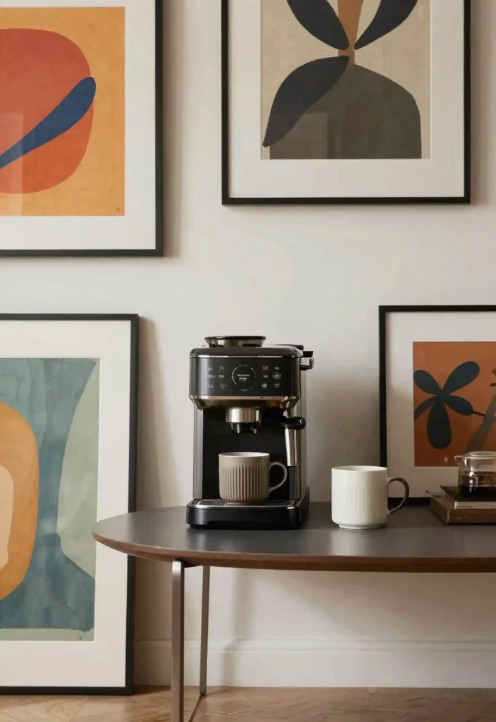 12 Elegant Coffee Bar Ideas That Look Effortlessly Expensive 50 12 Elegant Coffee Bar Ideas That Look Effortlessly Expensive 10. Modern Art Display 0