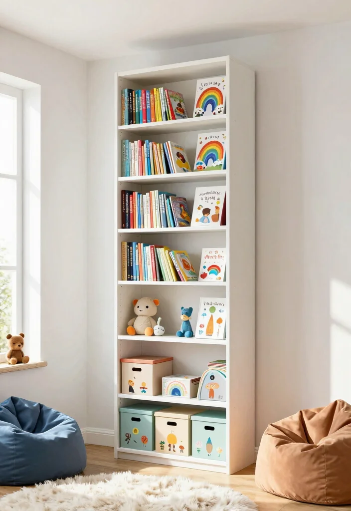 12 Kids Playroom Ideas Small Space That Still Feel Big 1. Vertical Bookshelves for Easy Access 0