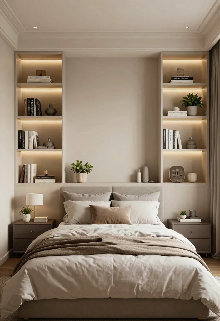 12 No Headboard Ideas Bedroom That Still Look Styled and Intentional 58 12 No Headboard Ideas Bedroom That Still Look Styled and Intentional 12. Custom Built in Shelving 0