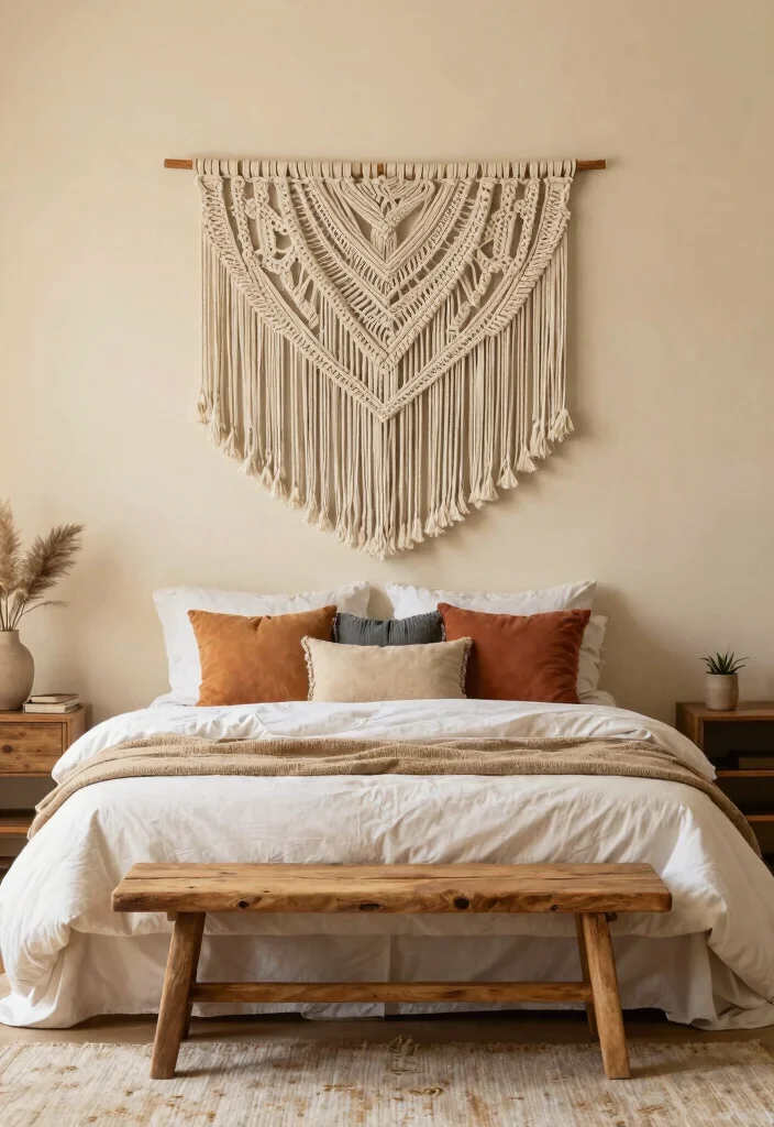 12 No Headboard Ideas Bedroom That Still Look Styled and Intentional 23 12 No Headboard Ideas Bedroom That Still Look Styled and Intentional 3. Textile Wall Hangings 0