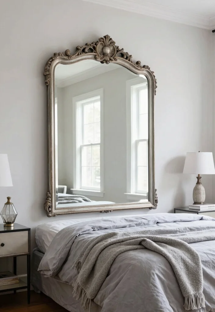 12 No Headboard Ideas Bedroom That Still Look Styled and Intentional 28 12 No Headboard Ideas Bedroom That Still Look Styled and Intentional 8. Large Mirror 0