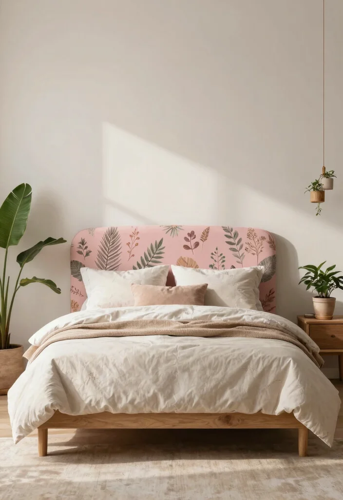 12 Pink Headboard Bedroom Ideas That Feel Playful but Chic 61 12 Pink Headboard Bedroom Ideas That Feel Playful but Chic 11. Pink Headboard with Nature Motifs 0