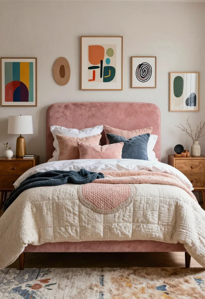 12 Pink Headboard Bedroom Ideas That Feel Playful but Chic 62 12 Pink Headboard Bedroom Ideas That Feel Playful but Chic 12. Eclectic Mix of Textures 0