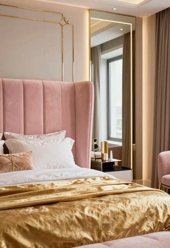 12 Pink Headboard Bedroom Ideas That Feel Playful but Chic 59 12 Pink Headboard Bedroom Ideas That Feel Playful but Chic 9. Pink and Gold Glam 0