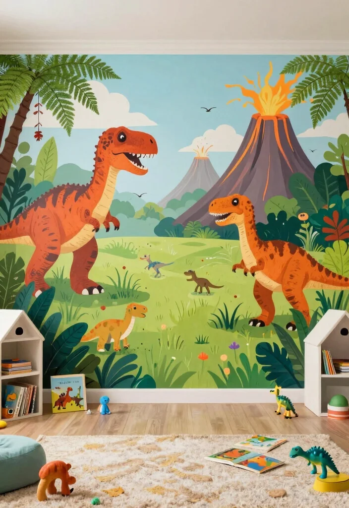 12 Playroom Mural Ideas That Make Walls Magical 7. Dino Land 0