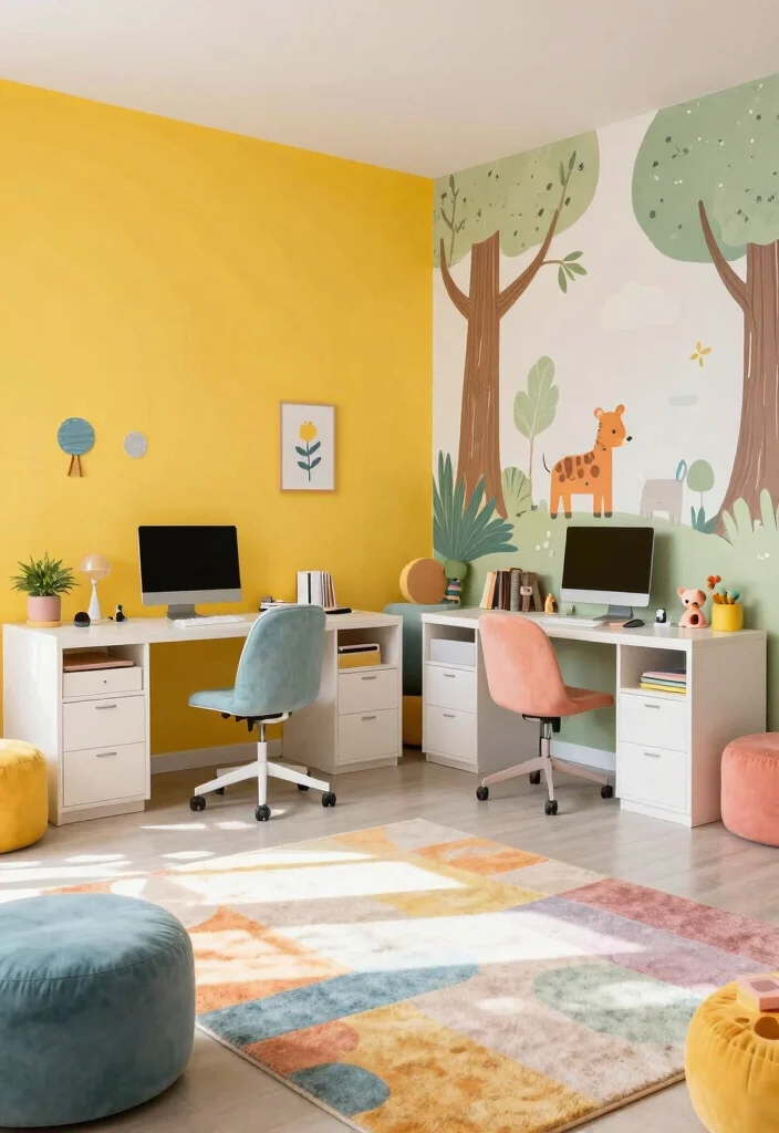 12 Playroom Office Combo Ideas for Real Life Homes 12 12 Playroom Office Combo Ideas for Real Life Homes 2. Bright and Cheerful Color Schemes 0