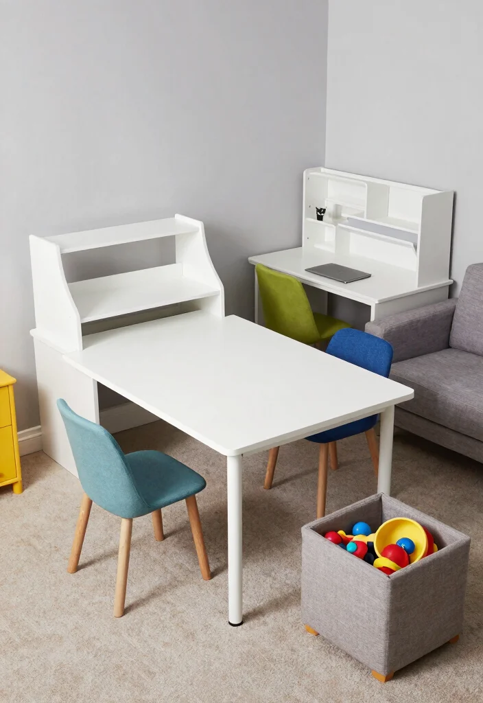 12 Playroom Office Combo Ideas for Real Life Homes 13 12 Playroom Office Combo Ideas for Real Life Homes 3. Multifunctional Furniture 0