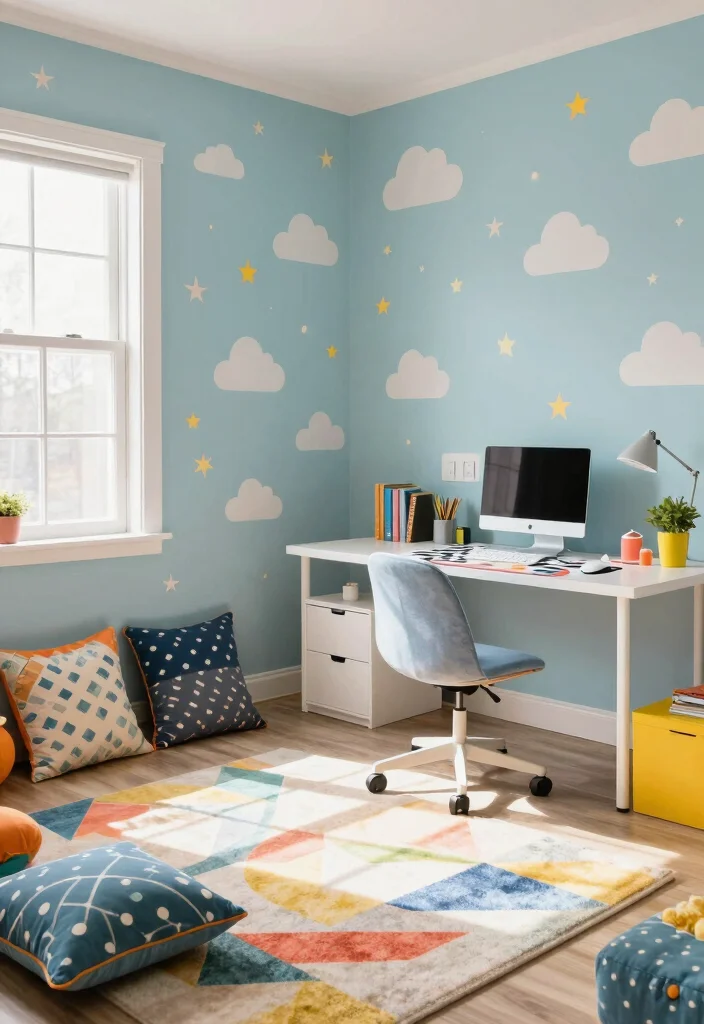 12 Playroom Office Combo Ideas for Real Life Homes 26 12 Playroom Office Combo Ideas for Real Life Homes 6. Playful Patterns 0