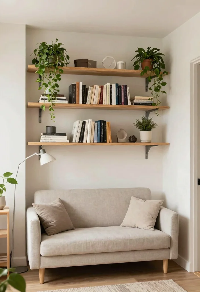 12 Tiny House Living Room Ideas That Feel Smart and Open 3. Vertical Space Utilization 0