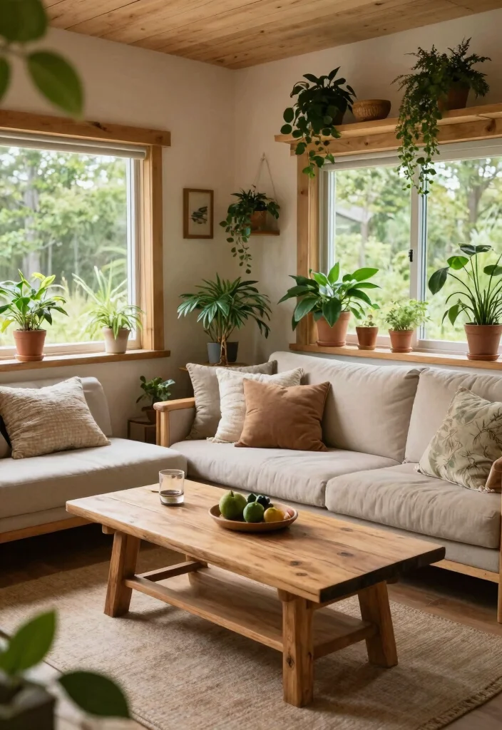 12 Tiny House Living Room Ideas That Feel Smart and Open 9. Use of Natural Elements 0