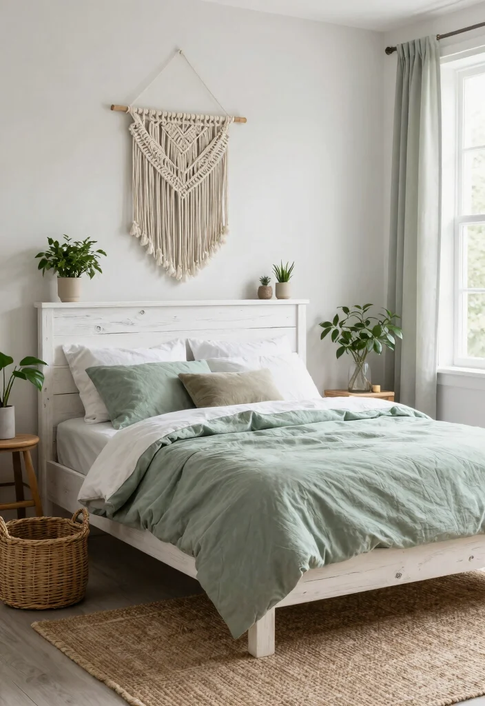 12 White Headboard Bedroom Ideas with Airy Soft Contrast 2. Textured Natural Elements 0