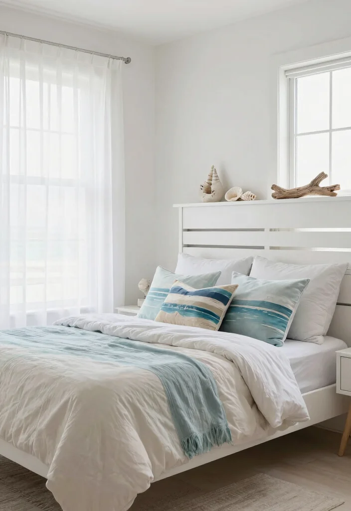 12 White Headboard Bedroom Ideas with Airy Soft Contrast 7. Coastal Retreat 0