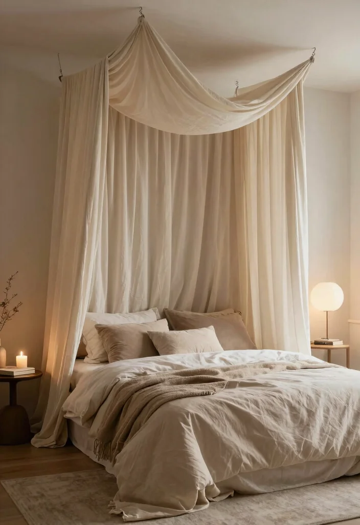 14 Bed With No Headboard Ideas That Feel Calm and Balanced 25 14 Bed With No Headboard Ideas That Feel Calm and Balanced 5. Soft Fabric Drapery 0