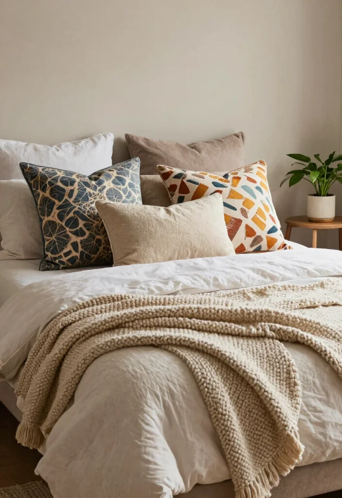 14 Bed With No Headboard Ideas That Feel Calm and Balanced 26 14 Bed With No Headboard Ideas That Feel Calm and Balanced 6. Eclectic Pillows and Throws 0