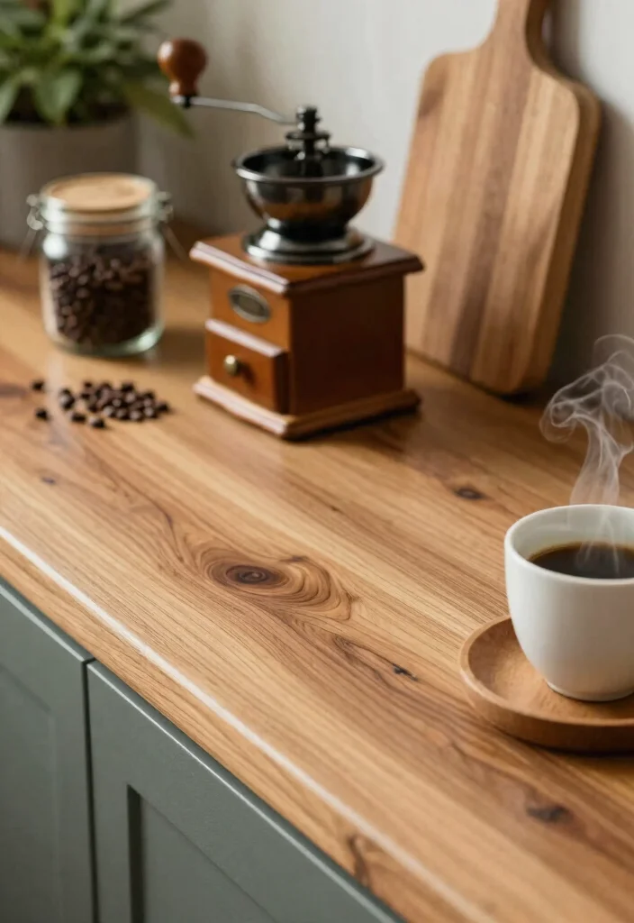 14 Coffee Bar Countertop Ideas That Elevate Daily Routines 1. Rustic Wooden Countertop 0