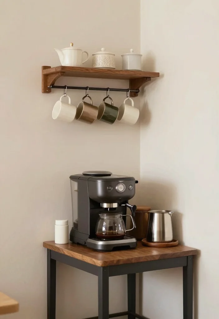 14 Coffee Bar Countertop Ideas That Elevate Daily Routines 13. Compact Coffee Station for Small Spaces 0