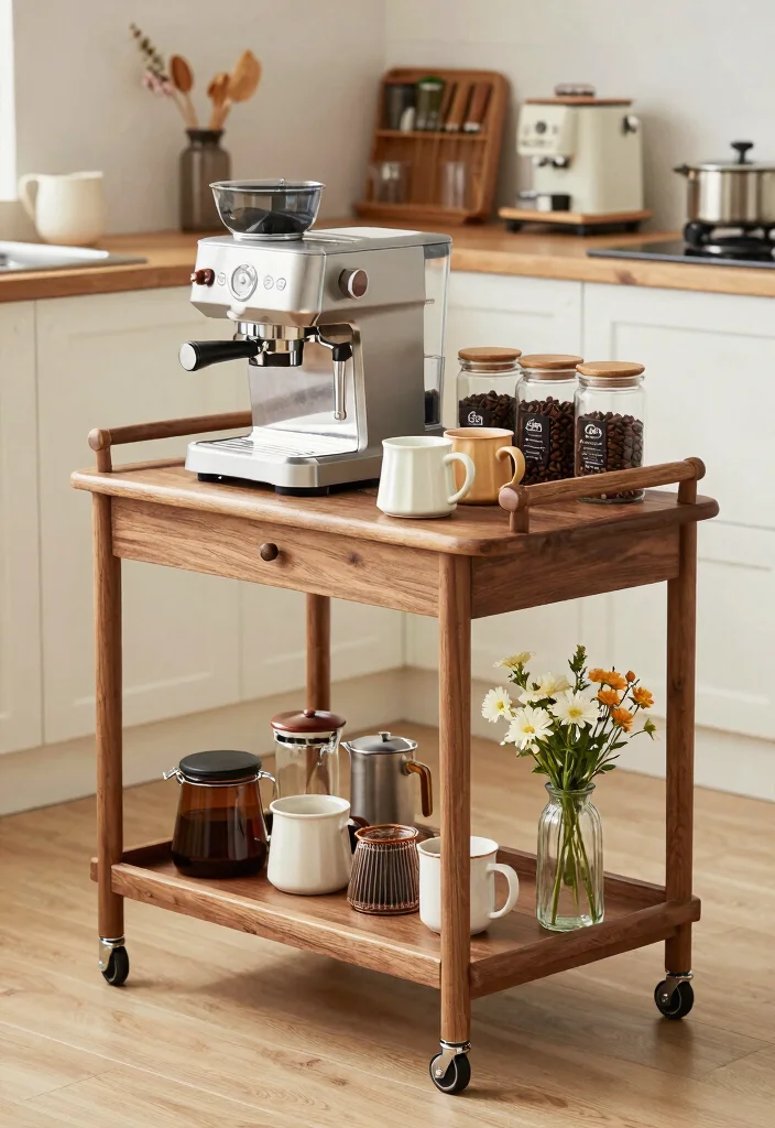 14 Coffee Bar Countertop Ideas That Elevate Daily Routines 3. Stylish Coffee Bar Cart 0