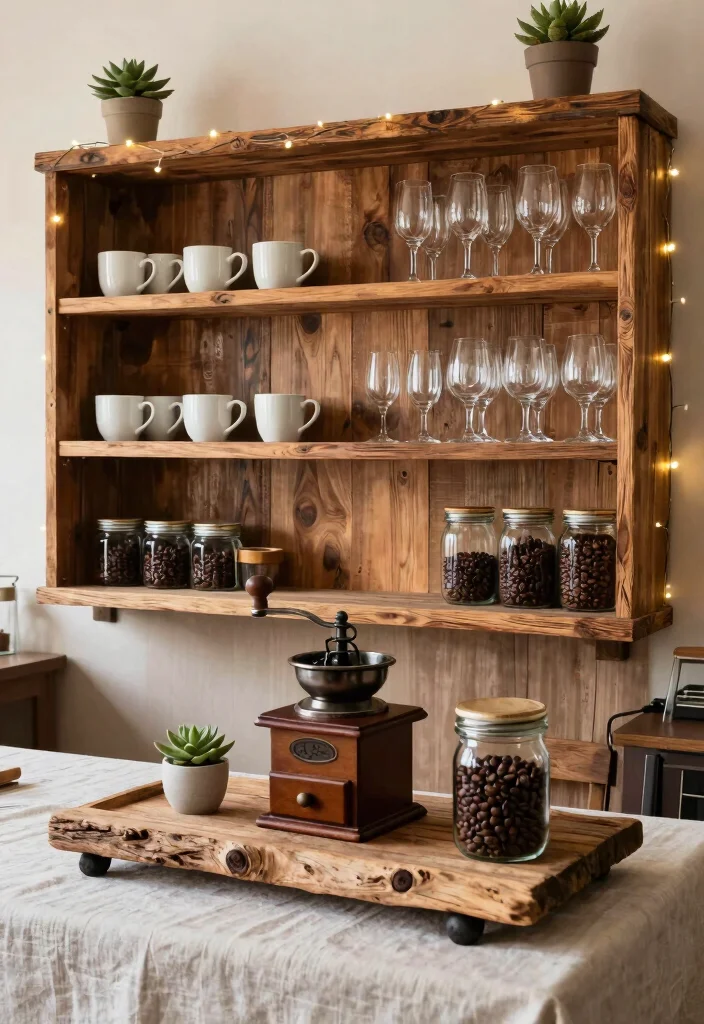 14 Cozy Coffee Wine Bar Ideas for Slow Evenings at Home 1 14 Cozy Coffee Wine Bar Ideas for Slow Evenings at Home 1. Rustic Vibes with Wooden Accents 0