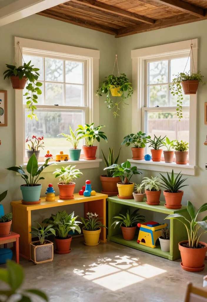 14 Garage Playroom Ideas That Feel Like a Real Room 11. Add Plants for Fresh Air 0