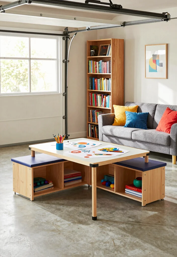 14 Garage Playroom Ideas That Feel Like a Real Room 2. Multitasking Furniture 0
