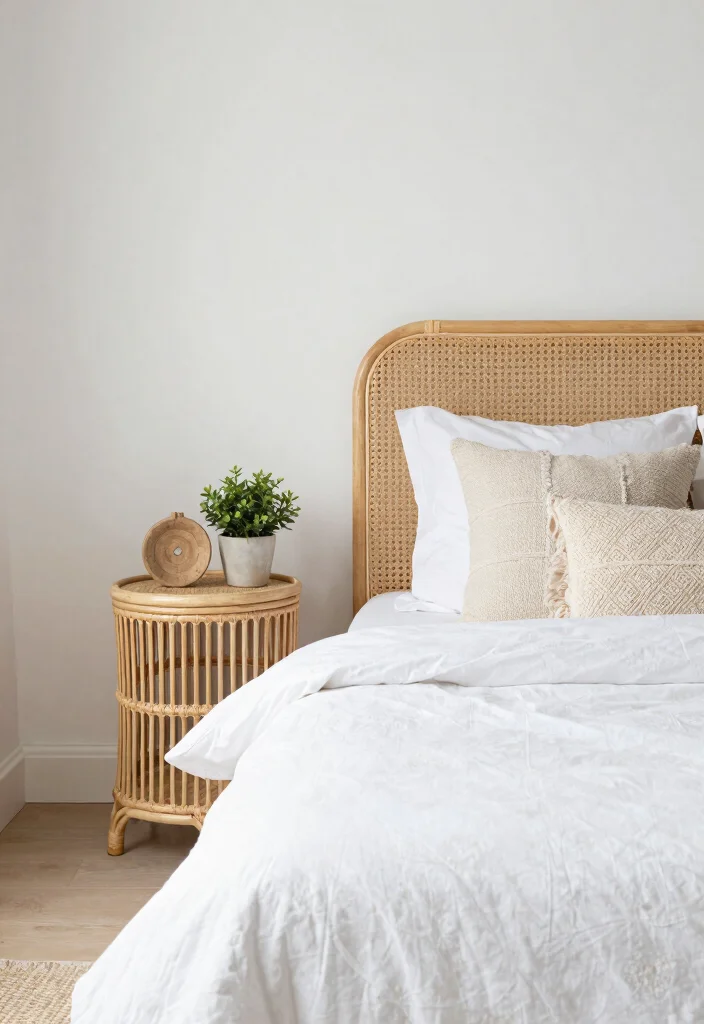 14 No Headboard Bed Ideas That Still Look Finished 10. Rattan or Wicker Accents 0