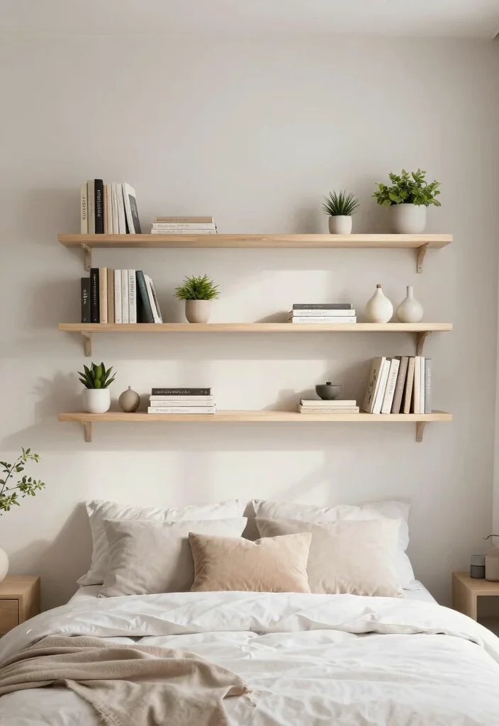14 No Headboard Bed Ideas That Still Look Finished 3. Floating Shelves 0
