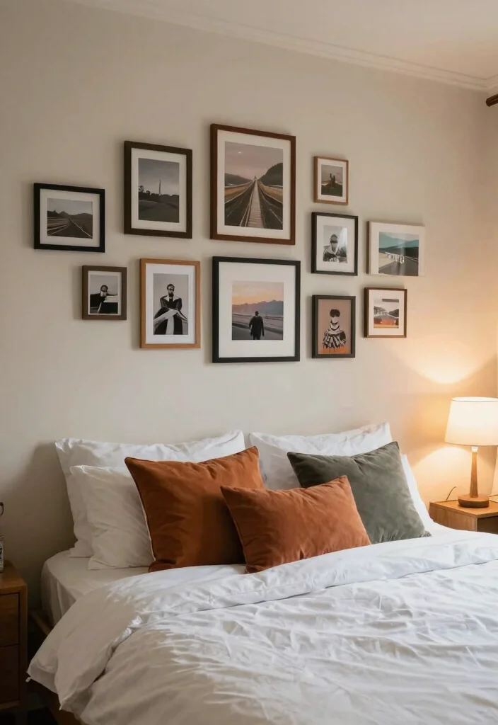 14 No Headboard Bed Ideas That Still Look Finished 5. Gallery Wall 0