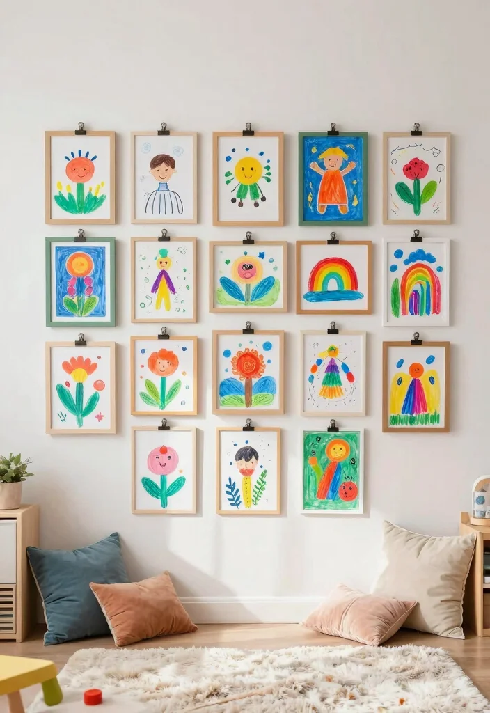 14 Playroom Wall Ideas That Turn Walls Into Imagination Zones 12. Wall mounted Art Displays 0