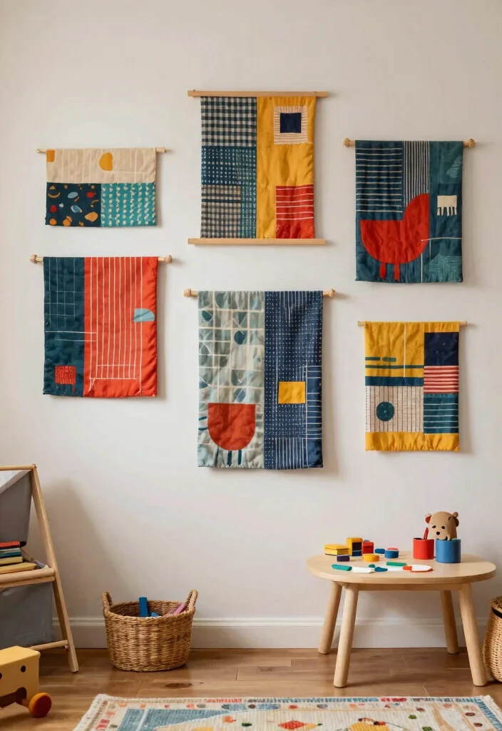 14 Playroom Wall Ideas That Turn Walls Into Imagination Zones 3. DIY Fabric Wall Art 0