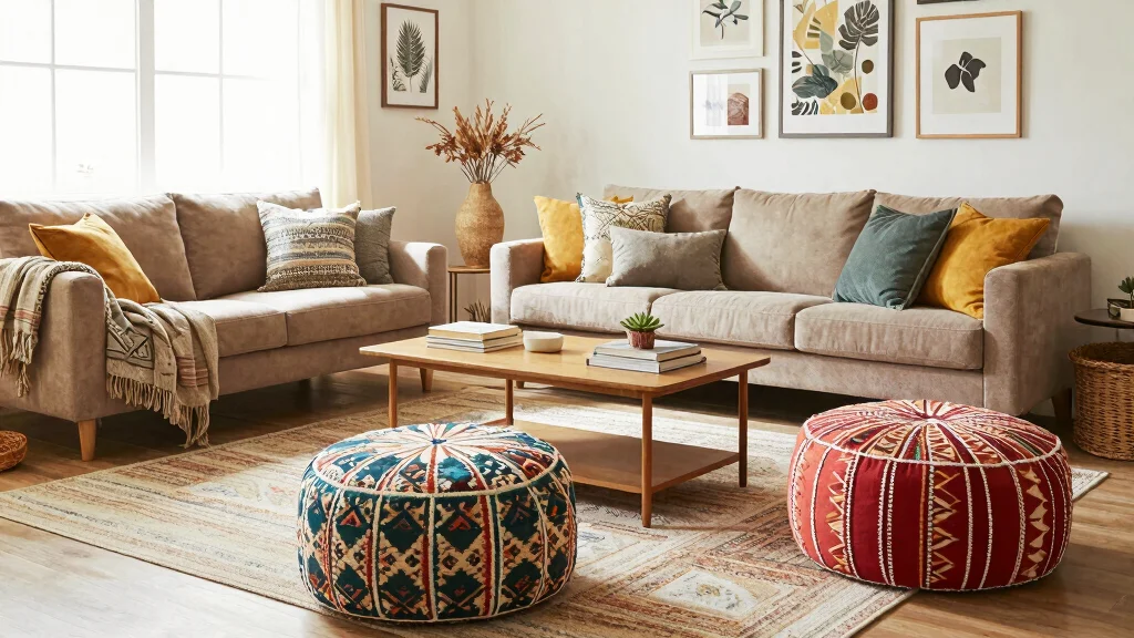14 Pouf Ottoman Living Room Ideas for Relaxed Flexible Seating