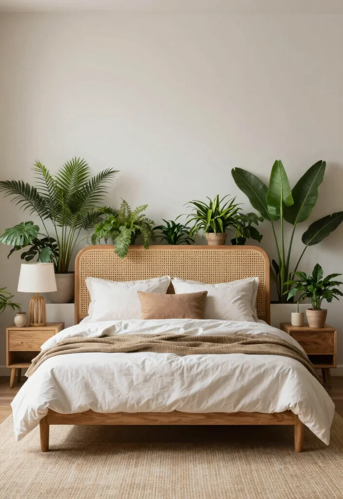 14 Rattan Headboard Bedroom Ideas That Bring Natural Warmth 62 14 Rattan Headboard Bedroom Ideas That Bring Natural Warmth 12. Nature Inspired Oasis 0