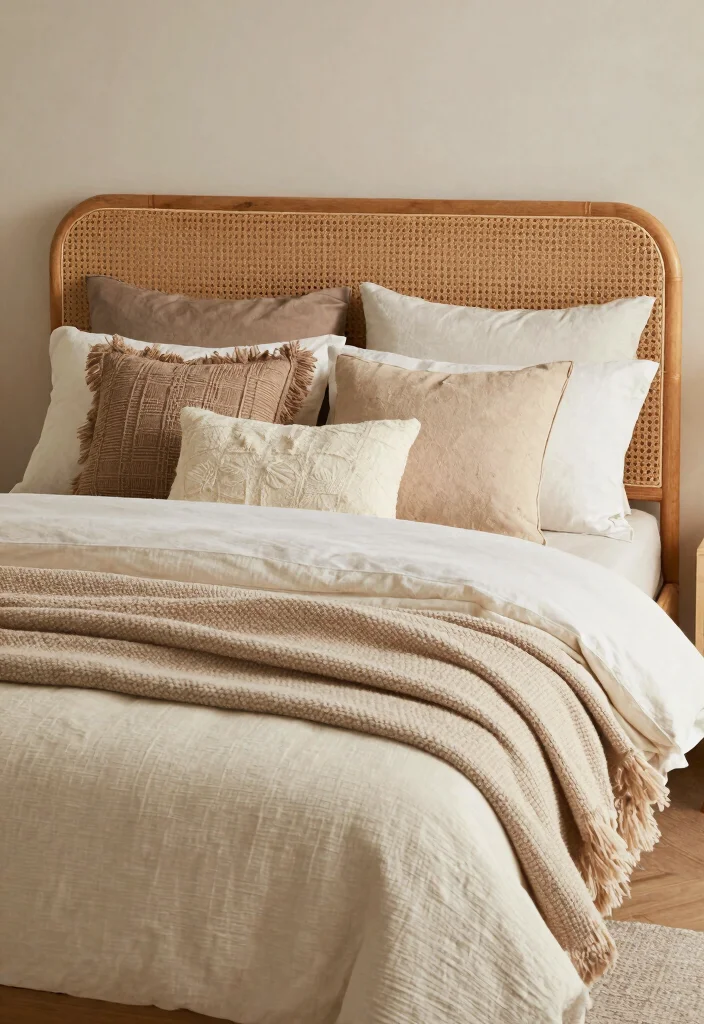 14 Rattan Headboard Bedroom Ideas That Bring Natural Warmth 63 14 Rattan Headboard Bedroom Ideas That Bring Natural Warmth 13. Layered Bedding for Comfort 0