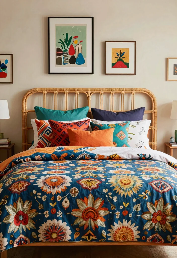 14 Rattan Headboard Bedroom Ideas That Bring Natural Warmth 24 14 Rattan Headboard Bedroom Ideas That Bring Natural Warmth 4. Bold Patterns with Rattan 0