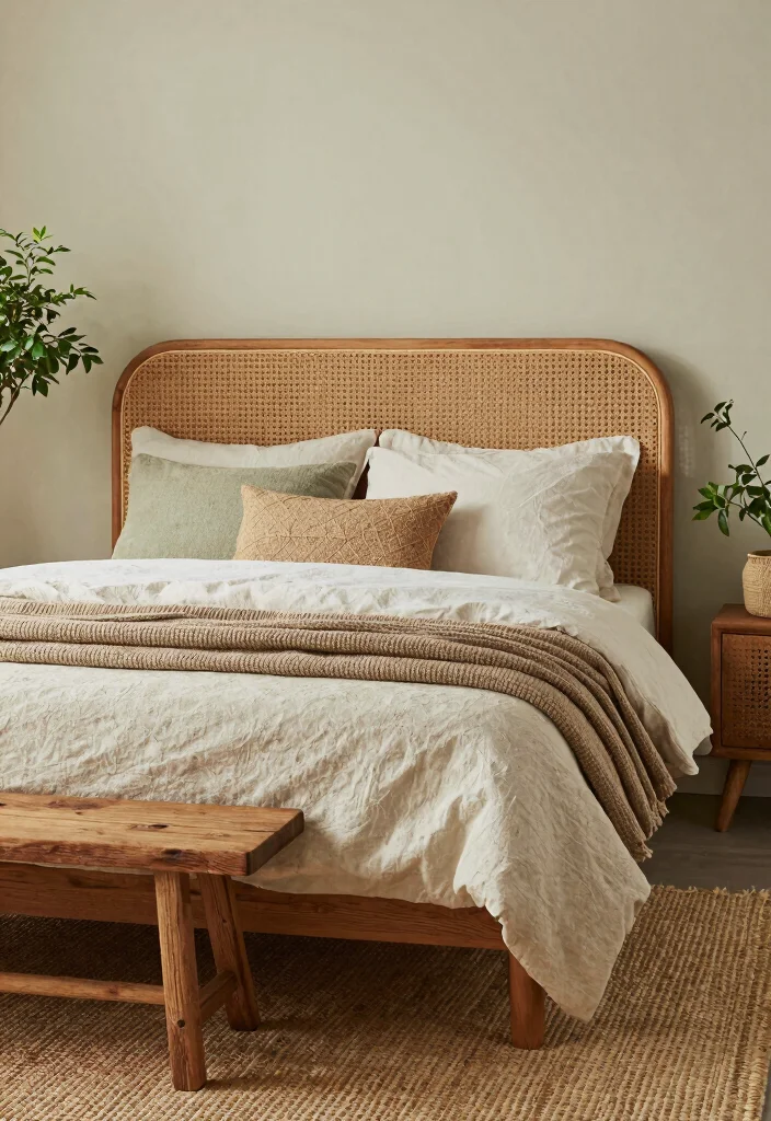 14 Rattan Headboard Bedroom Ideas That Bring Natural Warmth 36 14 Rattan Headboard Bedroom Ideas That Bring Natural Warmth 6. Earthy Textures and Layers 0