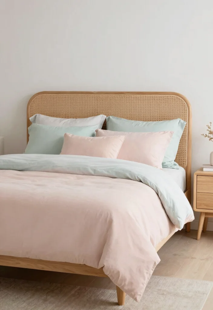 14 Rattan Headboard Bedroom Ideas That Bring Natural Warmth 49 14 Rattan Headboard Bedroom Ideas That Bring Natural Warmth 9. Soft Pastels for a Dreamy Look 0