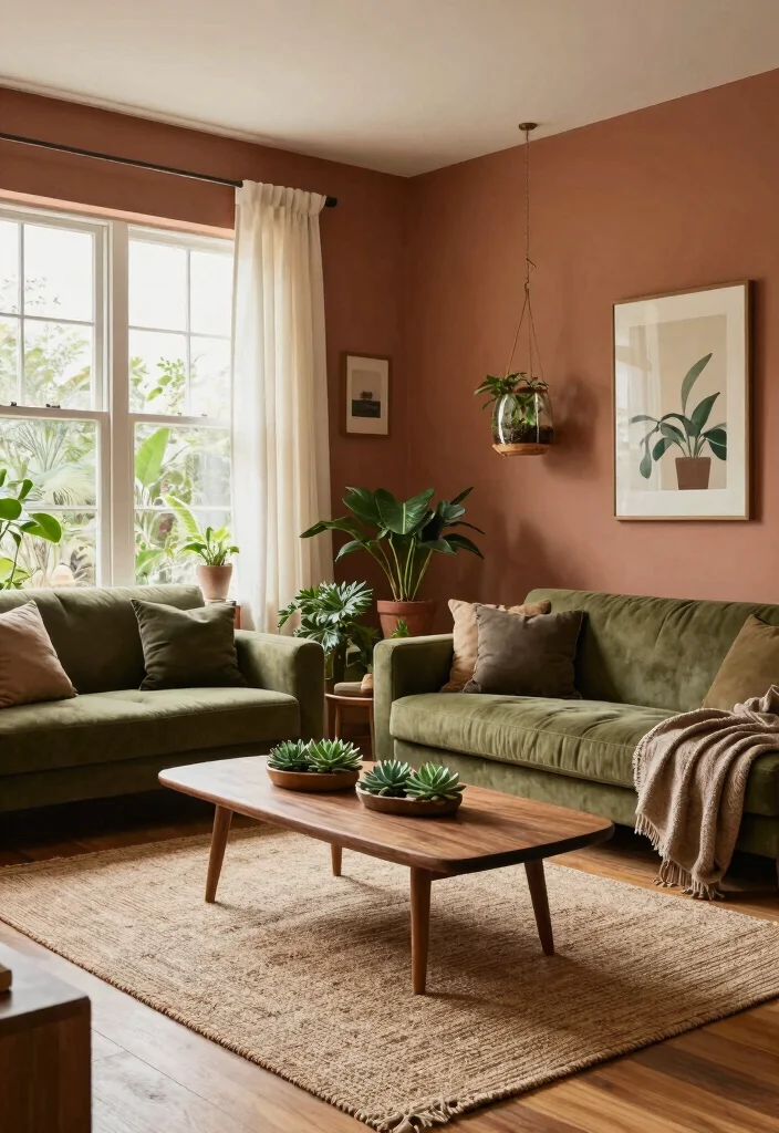 14 Split Level Living Room Ideas With Seamless Flow 1. Embrace Earthy Tones 0