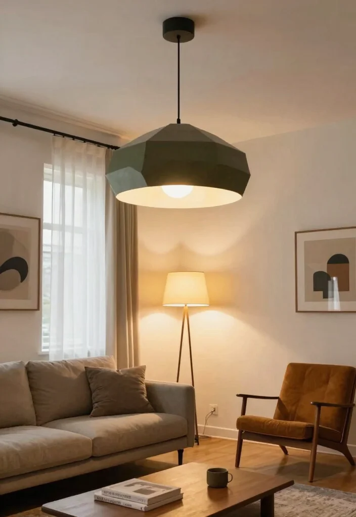 14 Split Level Living Room Ideas With Seamless Flow 5. Bold Lighting Choices 0