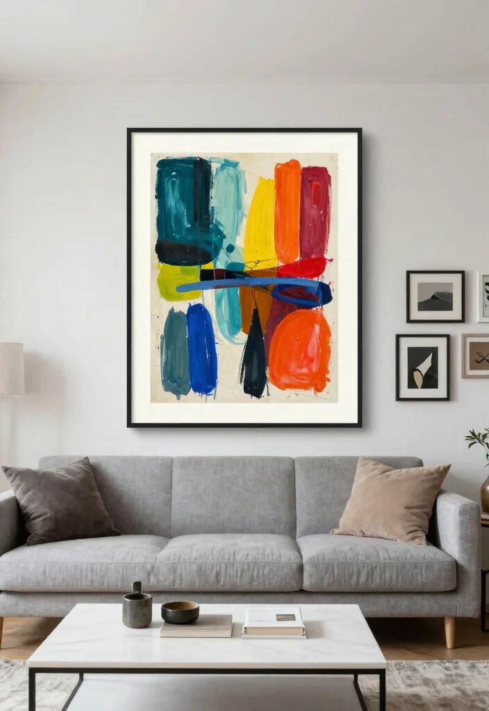 14 Split Level Living Room Ideas With Seamless Flow 6. Statement Artwork 0