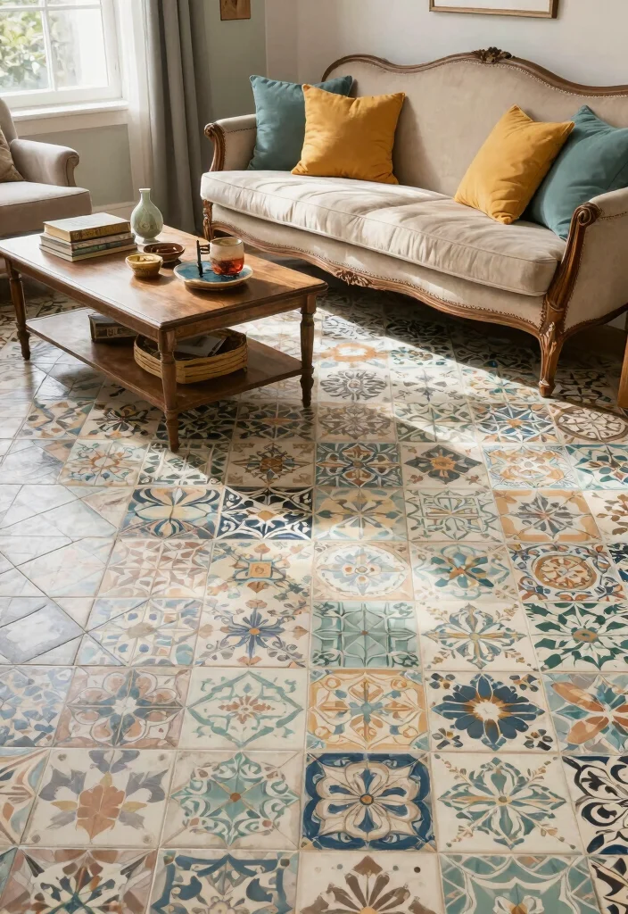 14 Tiles Ideas Living Room That Add Texture Without Overwhelm 52 14 Tiles Ideas Living Room That Add Texture Without Overwhelm 12. Vintage Tiles Nostalgic Touch 0